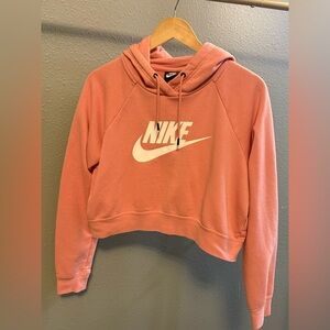 Nike Women's Cropped Hoodie in Coral Pink with White Logo